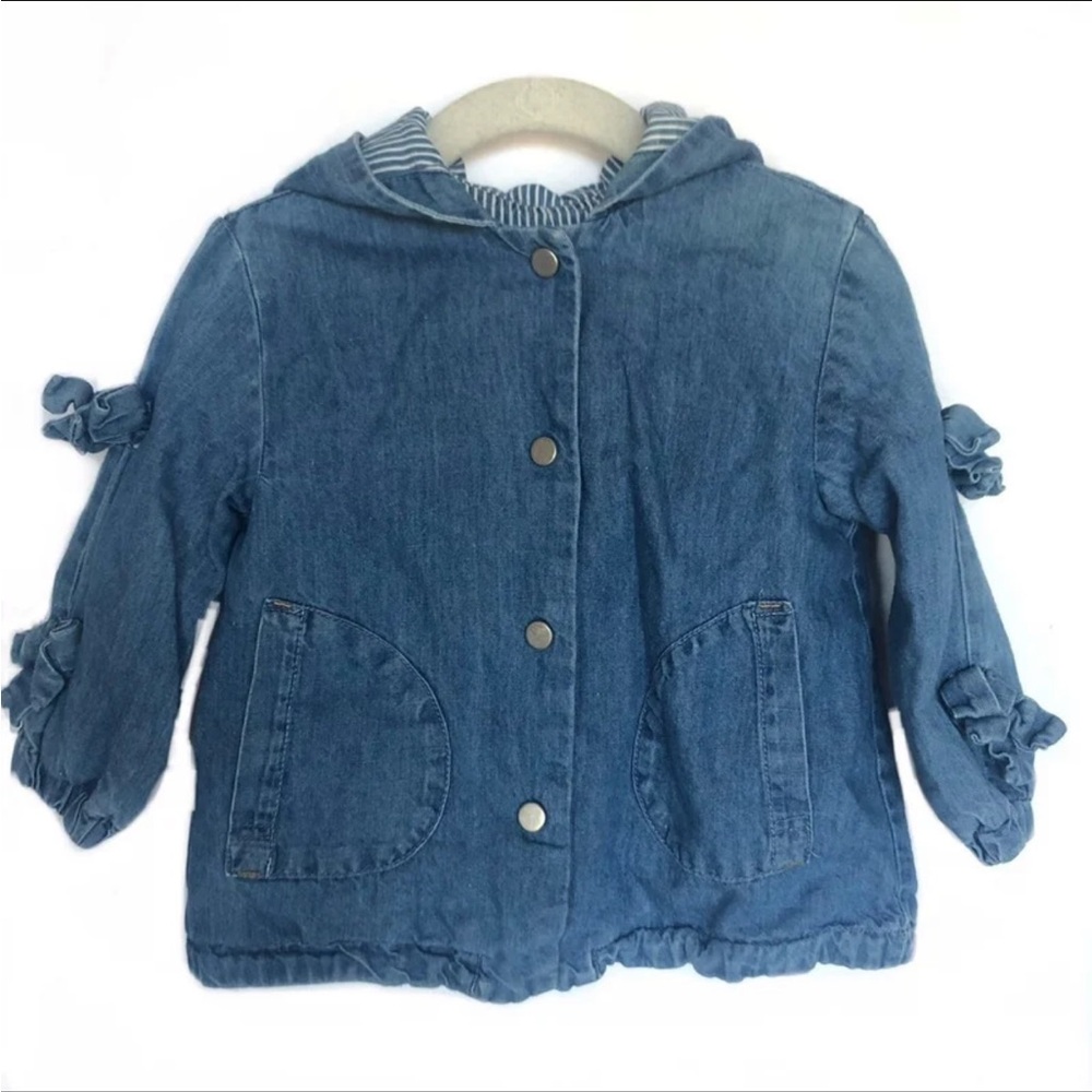 C Zara Blue Jean Chambray Long Sleeve Hooded Toddler Girls Jacket 2-3 Years